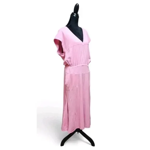 Free People Beach Marlow Pink Cotton Hemp Midi Medium M Cottagecore Boho Dress - Picture 5 of 8